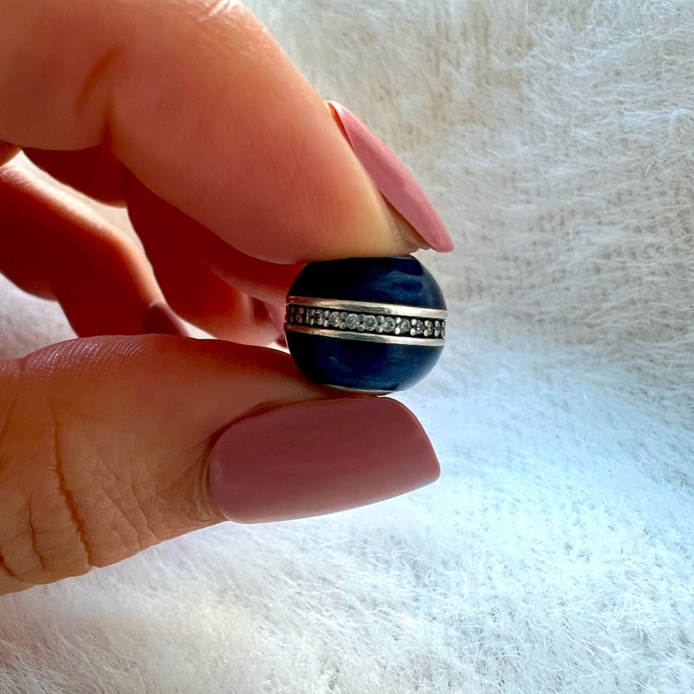 AUTHENTIC PANDORA ORBIT CHARM WITH BLUE ENAMEL AND CUBIC ZIRCONIA